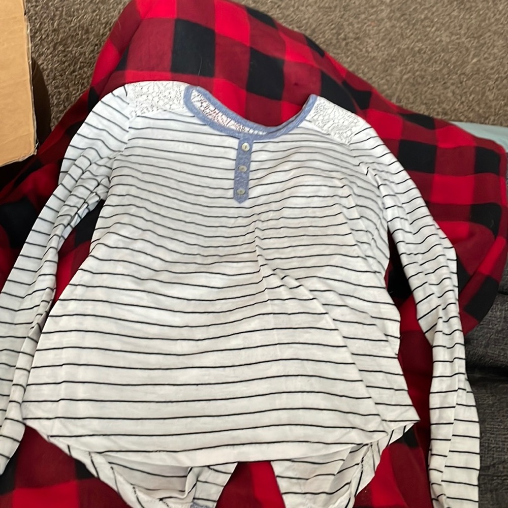 Self esteem black and white striped long sleeve shirt